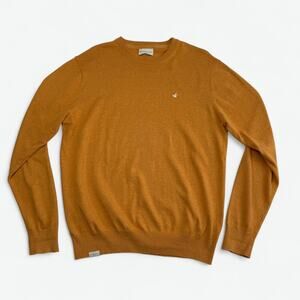 Brooksfield Sweater Mens Large Mustard Brown Cotton Crewneck Pullover Bird Logo